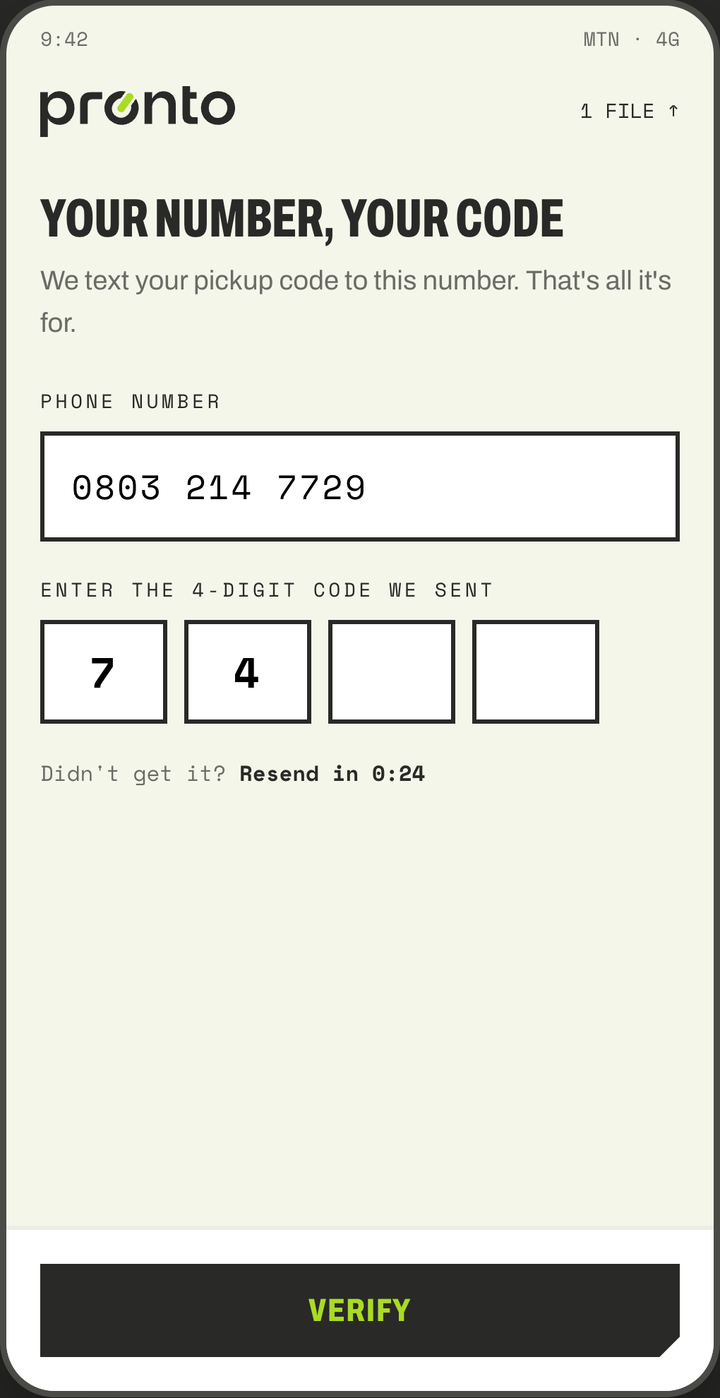 Pronto app screen 02