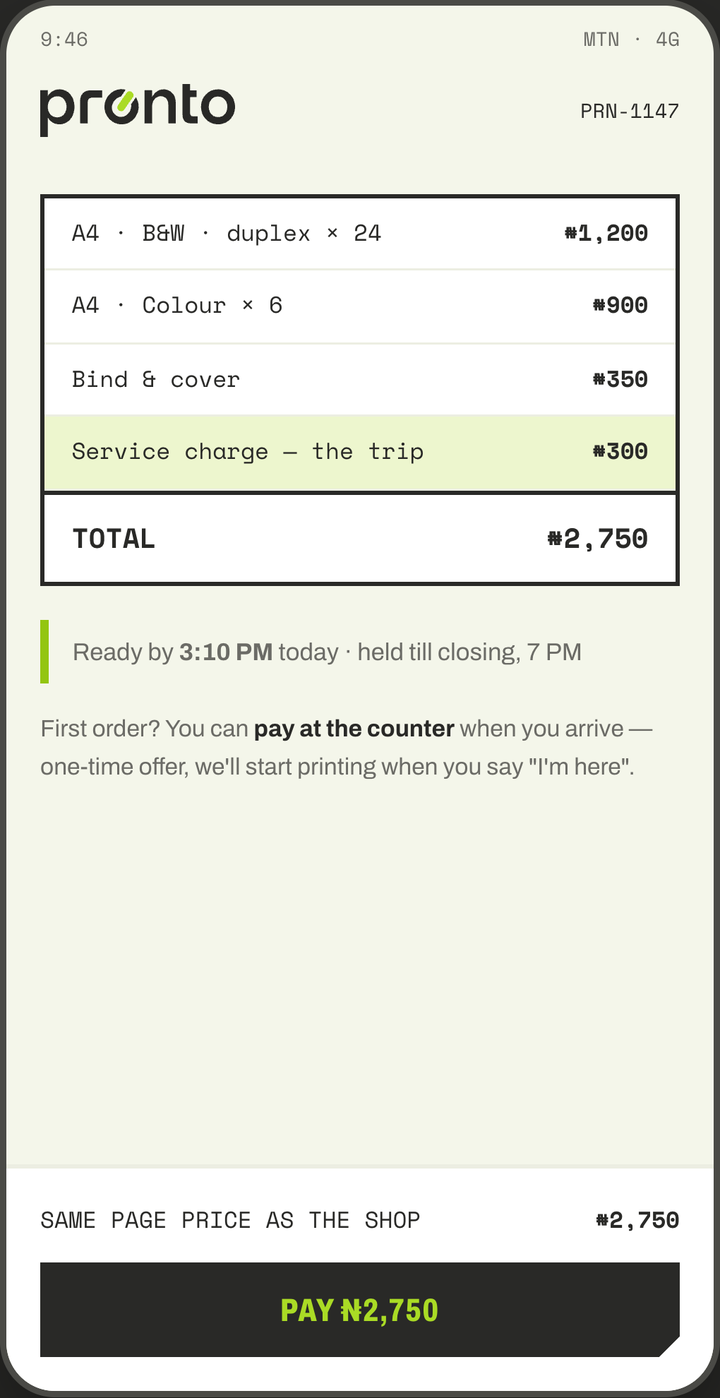 Pronto app screen 05